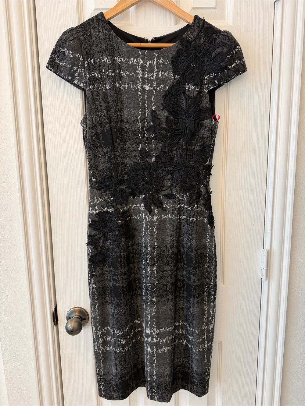 Betsey Johnson Black & Gray Floral Appliqué Midi Dress